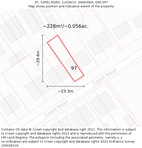 97, CAPEL ROAD, CLYDACH, SWANSEA, SA6 5PY: Plot and title map