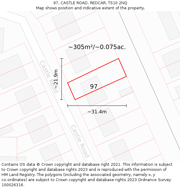 97, CASTLE ROAD, REDCAR, TS10 2NQ: Plot and title map