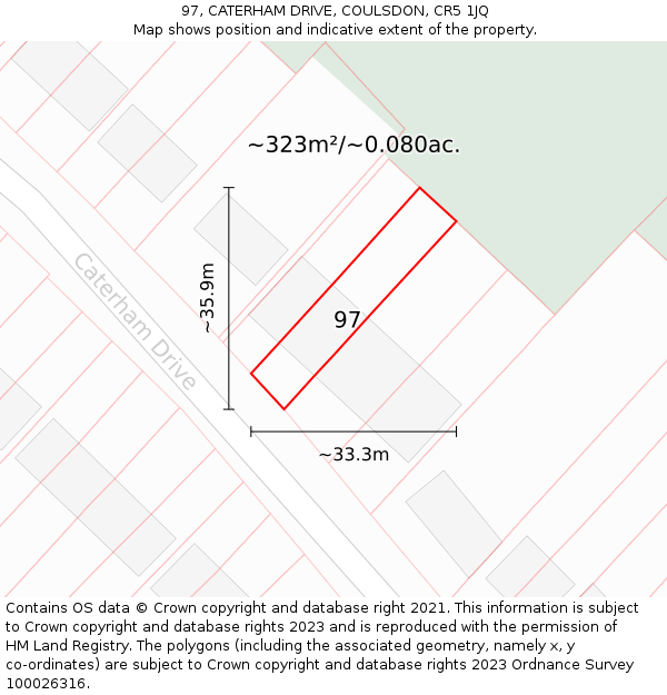 97, CATERHAM DRIVE, COULSDON, CR5 1JQ: Plot and title map