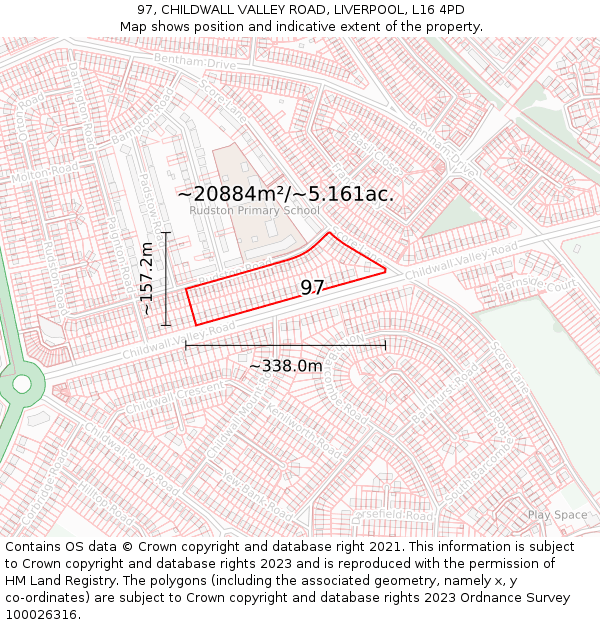 97, CHILDWALL VALLEY ROAD, LIVERPOOL, L16 4PD: Plot and title map