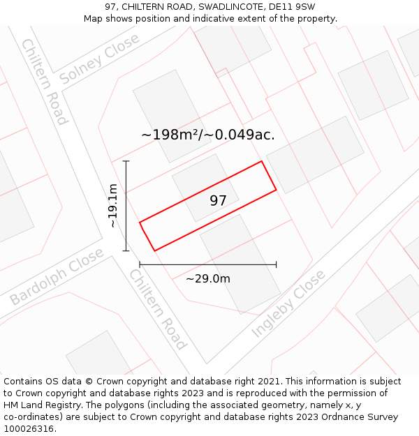 97, CHILTERN ROAD, SWADLINCOTE, DE11 9SW: Plot and title map