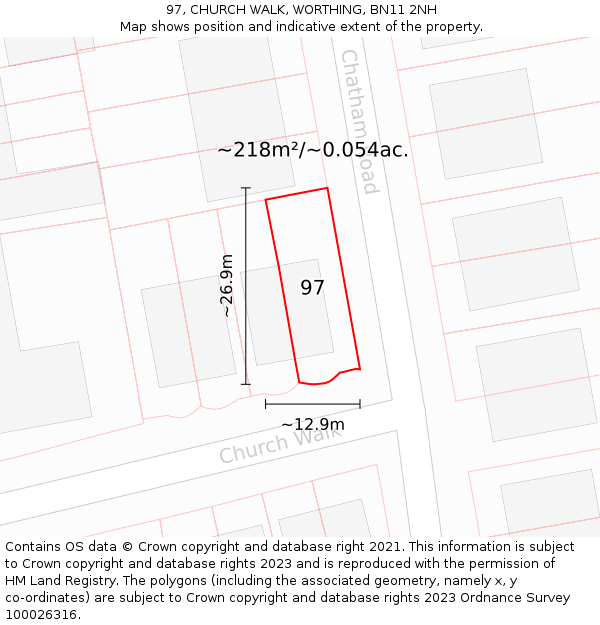 97, CHURCH WALK, WORTHING, BN11 2NH: Plot and title map