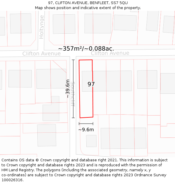 97, CLIFTON AVENUE, BENFLEET, SS7 5QU: Plot and title map