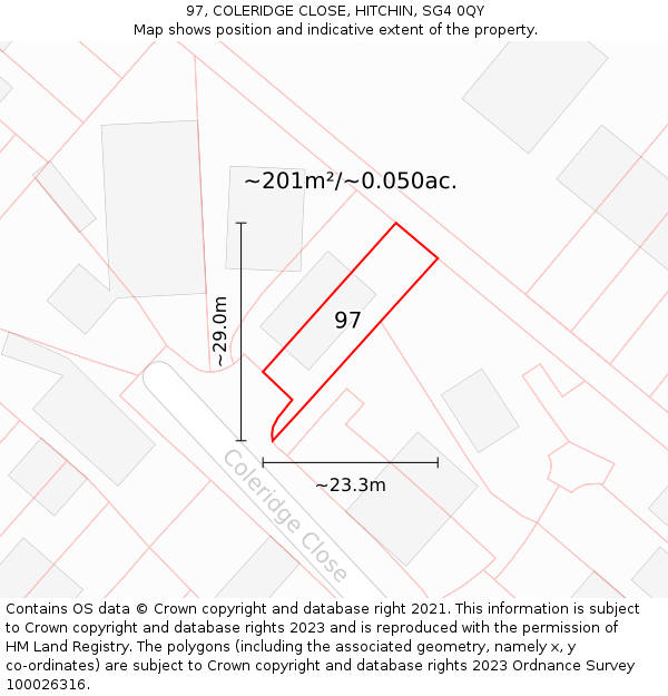 97, COLERIDGE CLOSE, HITCHIN, SG4 0QY: Plot and title map