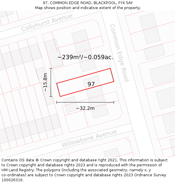 97, COMMON EDGE ROAD, BLACKPOOL, FY4 5AY: Plot and title map