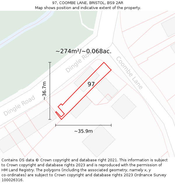 97, COOMBE LANE, BRISTOL, BS9 2AR: Plot and title map