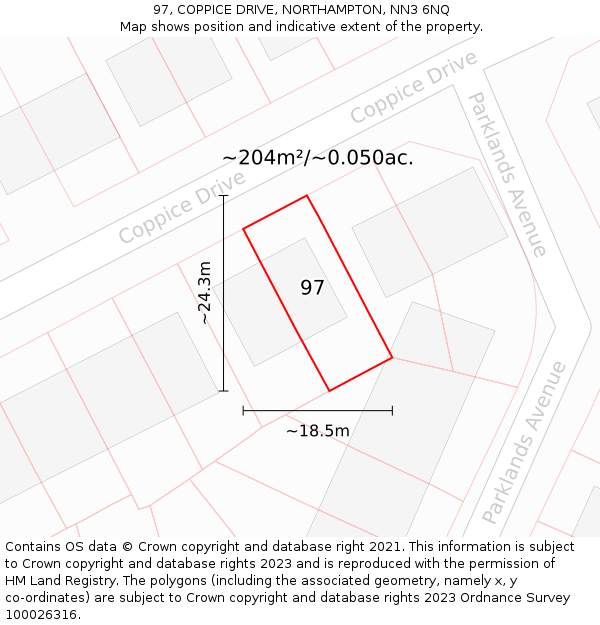 97, COPPICE DRIVE, NORTHAMPTON, NN3 6NQ: Plot and title map