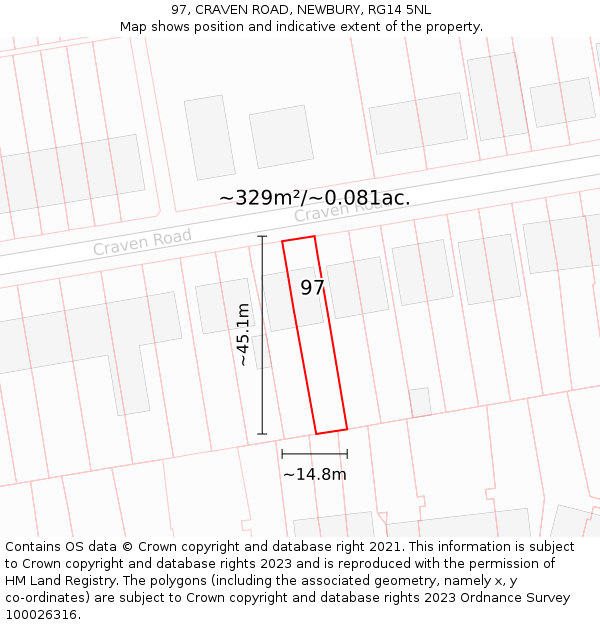 97, CRAVEN ROAD, NEWBURY, RG14 5NL: Plot and title map