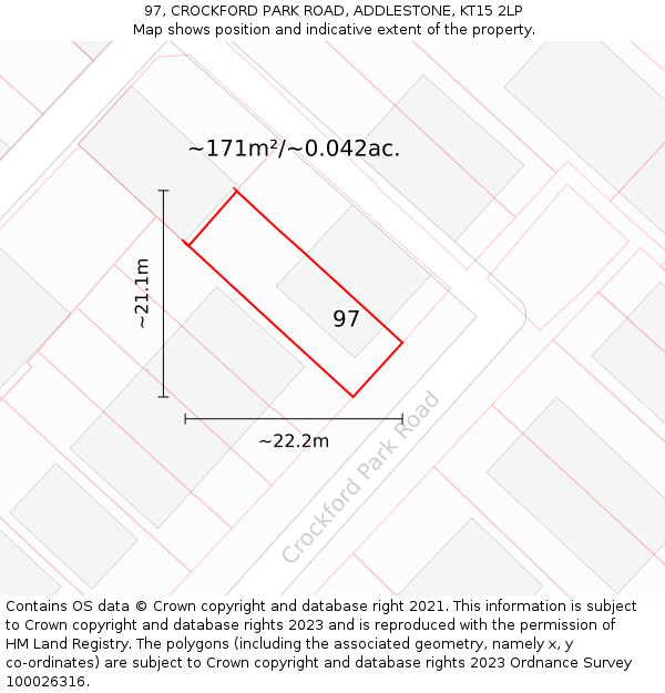 97, CROCKFORD PARK ROAD, ADDLESTONE, KT15 2LP: Plot and title map