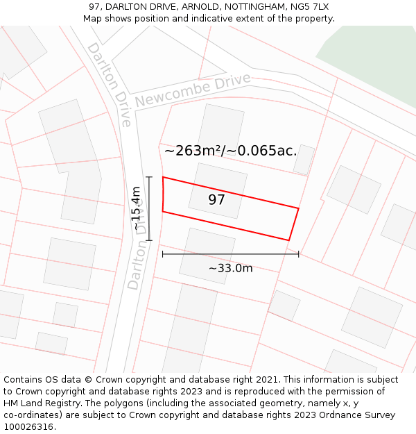 97, DARLTON DRIVE, ARNOLD, NOTTINGHAM, NG5 7LX: Plot and title map