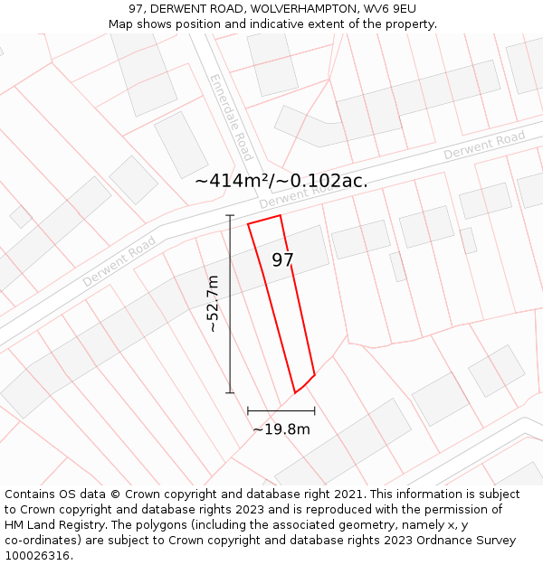 97, DERWENT ROAD, WOLVERHAMPTON, WV6 9EU: Plot and title map