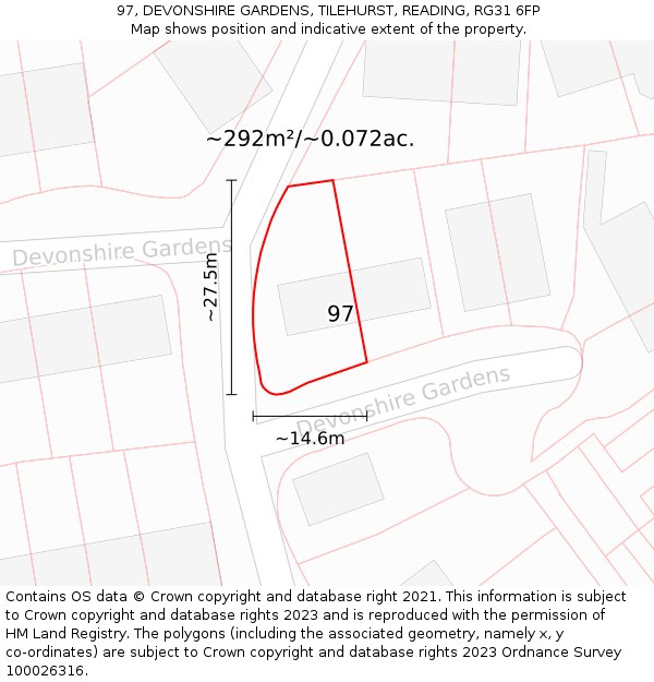 97, DEVONSHIRE GARDENS, TILEHURST, READING, RG31 6FP: Plot and title map