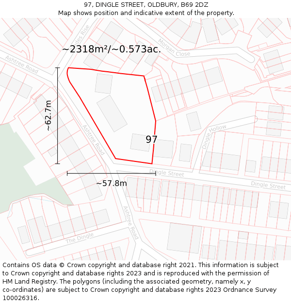 97, DINGLE STREET, OLDBURY, B69 2DZ: Plot and title map