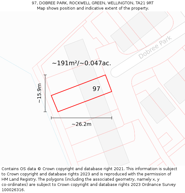 97, DOBREE PARK, ROCKWELL GREEN, WELLINGTON, TA21 9RT: Plot and title map