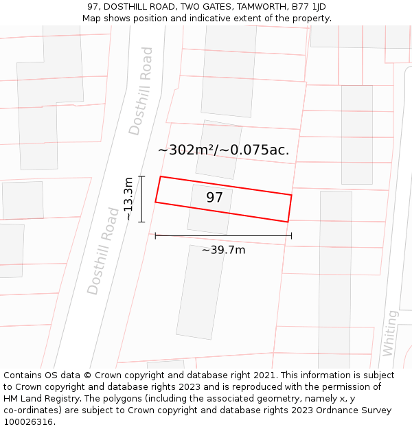 97, DOSTHILL ROAD, TWO GATES, TAMWORTH, B77 1JD: Plot and title map