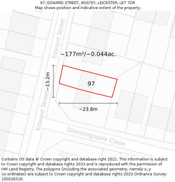 97, EDWARD STREET, ANSTEY, LEICESTER, LE7 7DR: Plot and title map