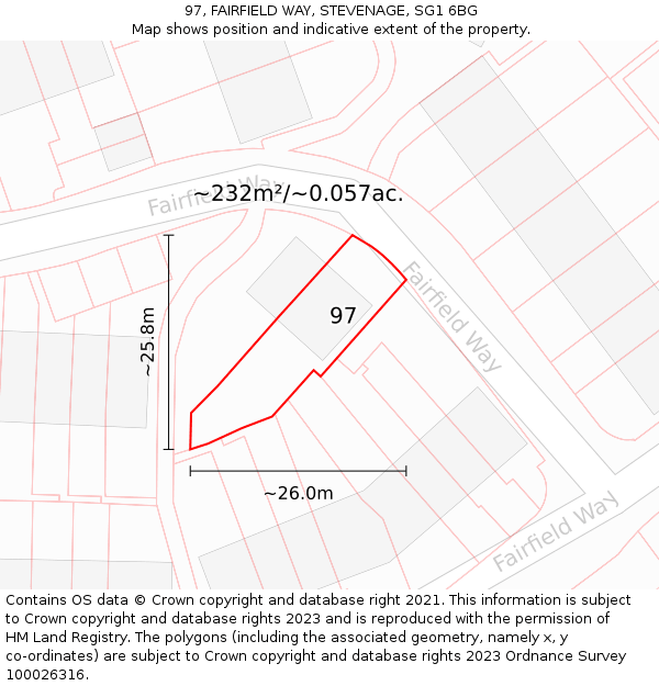 97, FAIRFIELD WAY, STEVENAGE, SG1 6BG: Plot and title map