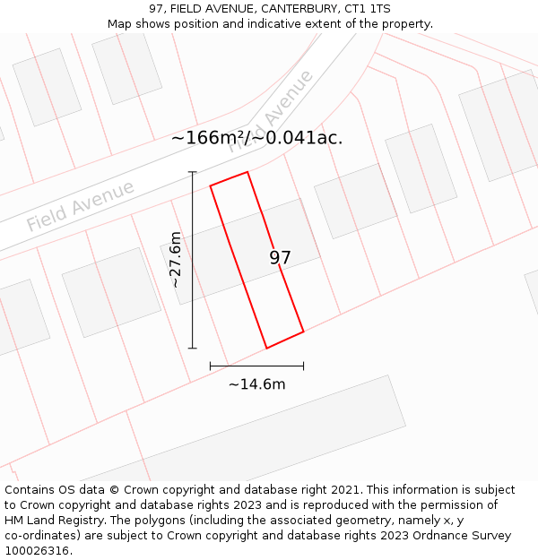 97, FIELD AVENUE, CANTERBURY, CT1 1TS: Plot and title map