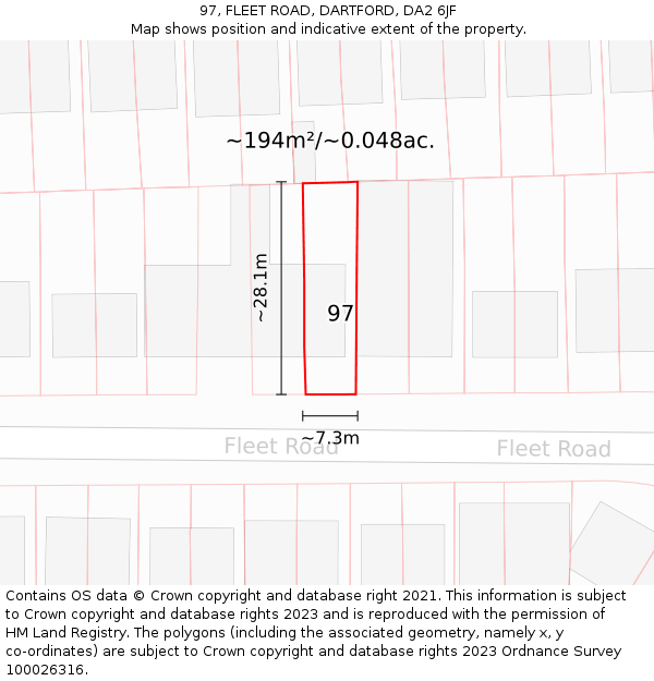 97, FLEET ROAD, DARTFORD, DA2 6JF: Plot and title map