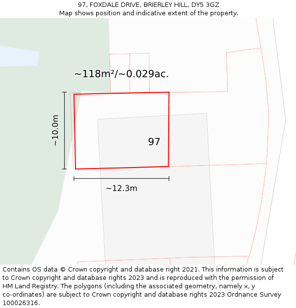 97, FOXDALE DRIVE, BRIERLEY HILL, DY5 3GZ: Plot and title map