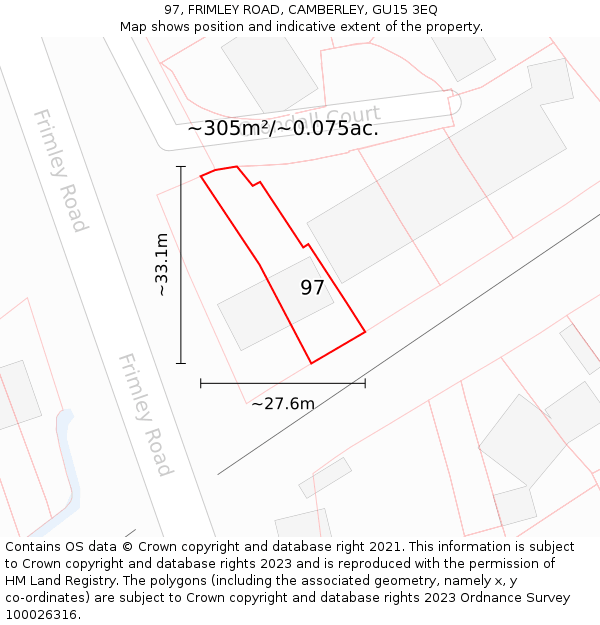 97, FRIMLEY ROAD, CAMBERLEY, GU15 3EQ: Plot and title map