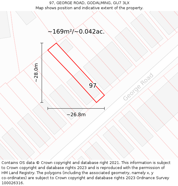 97, GEORGE ROAD, GODALMING, GU7 3LX: Plot and title map