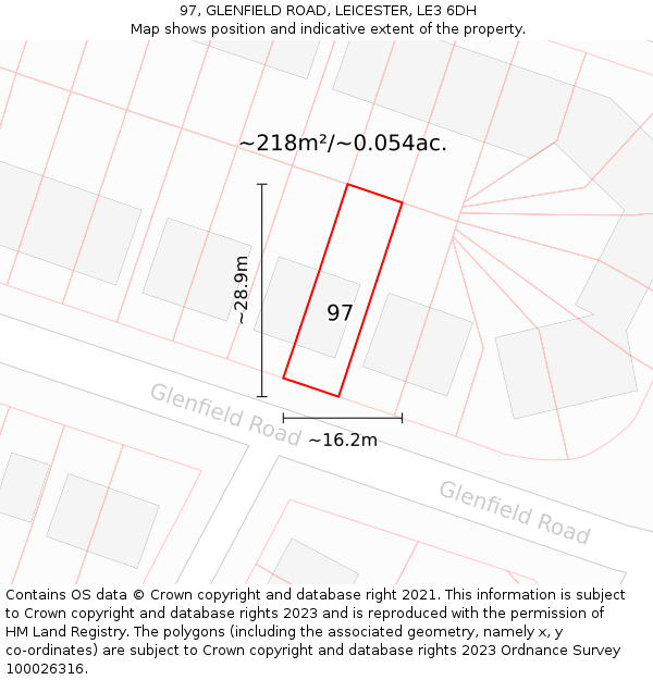 97, GLENFIELD ROAD, LEICESTER, LE3 6DH: Plot and title map