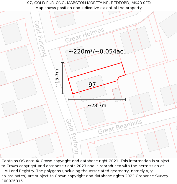 97, GOLD FURLONG, MARSTON MORETAINE, BEDFORD, MK43 0ED: Plot and title map
