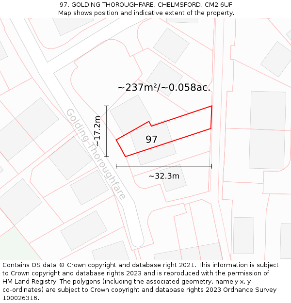 97, GOLDING THOROUGHFARE, CHELMSFORD, CM2 6UF: Plot and title map