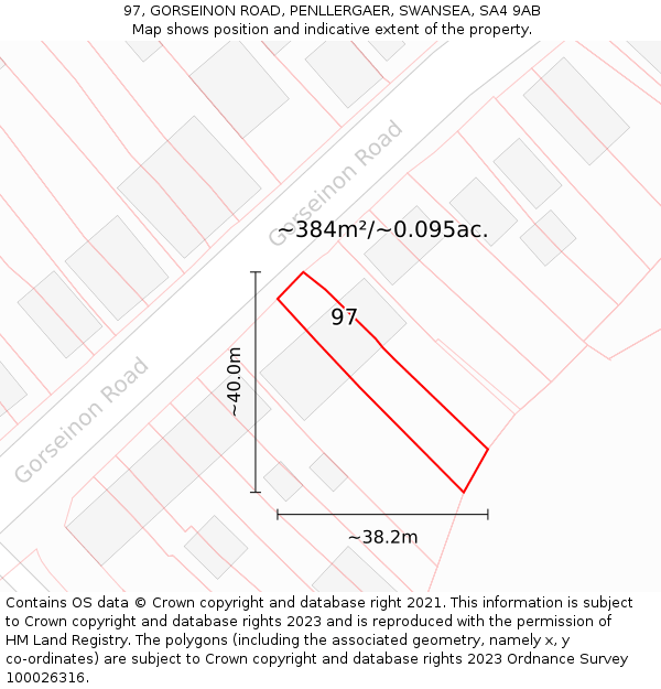 97, GORSEINON ROAD, PENLLERGAER, SWANSEA, SA4 9AB: Plot and title map