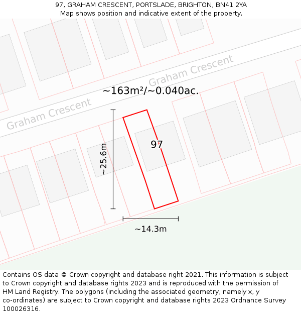 97, GRAHAM CRESCENT, PORTSLADE, BRIGHTON, BN41 2YA: Plot and title map