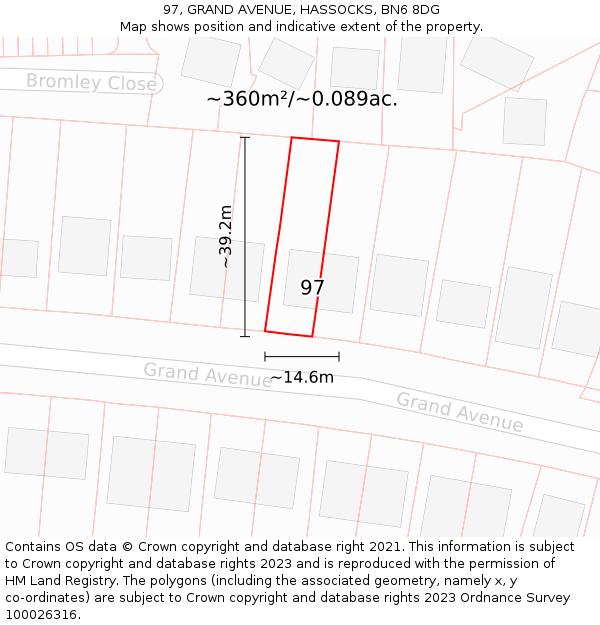 97, GRAND AVENUE, HASSOCKS, BN6 8DG: Plot and title map