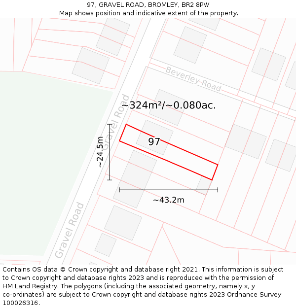 97, GRAVEL ROAD, BROMLEY, BR2 8PW: Plot and title map