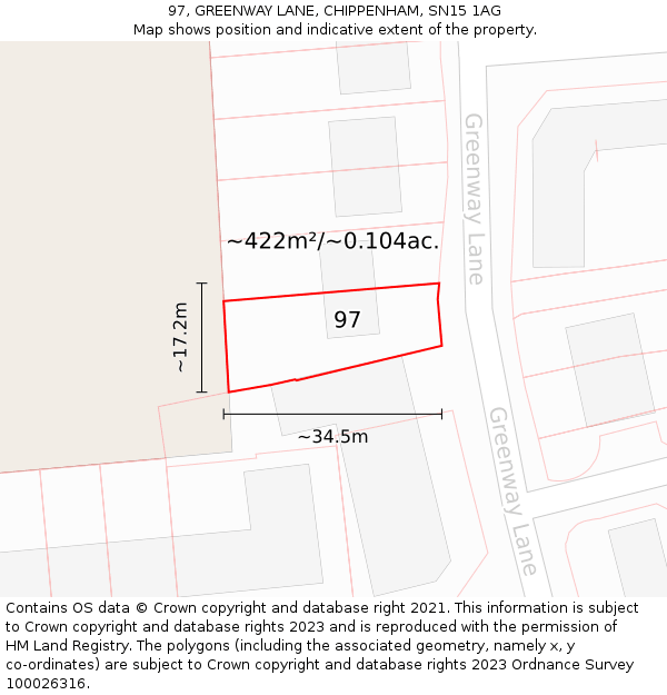 97, GREENWAY LANE, CHIPPENHAM, SN15 1AG: Plot and title map