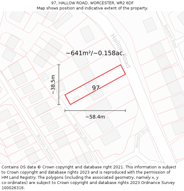 97, HALLOW ROAD, WORCESTER, WR2 6DF: Plot and title map