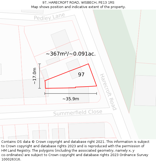 97, HARECROFT ROAD, WISBECH, PE13 1RS: Plot and title map