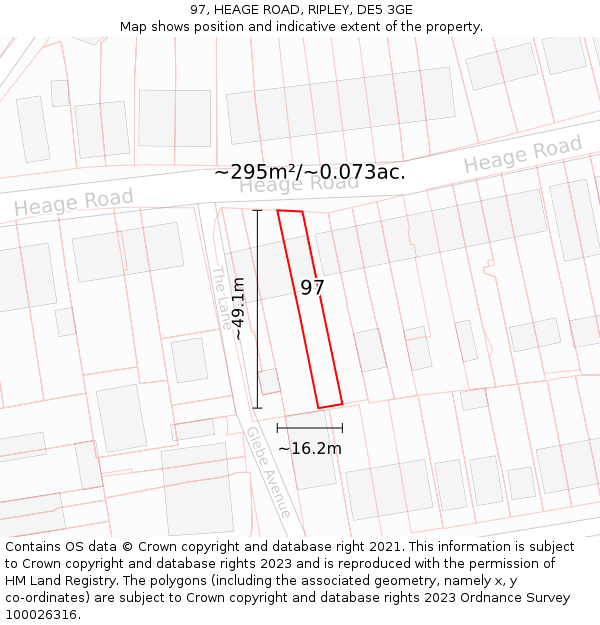 97, HEAGE ROAD, RIPLEY, DE5 3GE: Plot and title map