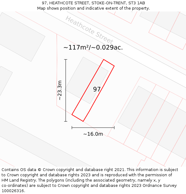 97, HEATHCOTE STREET, STOKE-ON-TRENT, ST3 1AB: Plot and title map