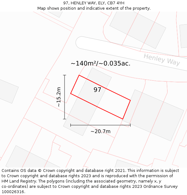 97, HENLEY WAY, ELY, CB7 4YH: Plot and title map