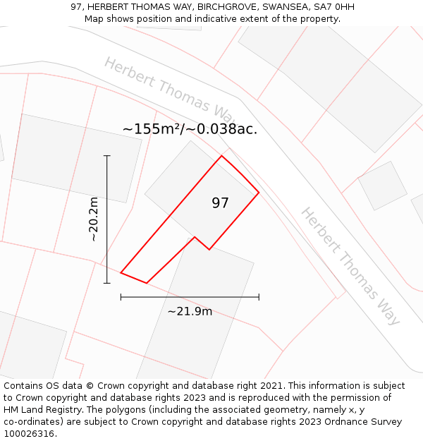 97, HERBERT THOMAS WAY, BIRCHGROVE, SWANSEA, SA7 0HH: Plot and title map