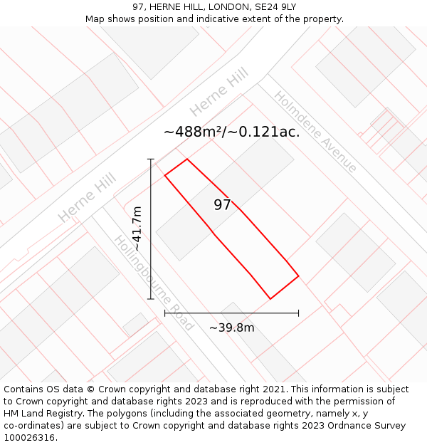 97, HERNE HILL, LONDON, SE24 9LY: Plot and title map