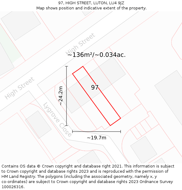 97, HIGH STREET, LUTON, LU4 9JZ: Plot and title map