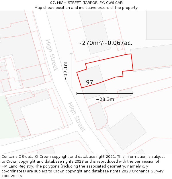 97, HIGH STREET, TARPORLEY, CW6 0AB: Plot and title map