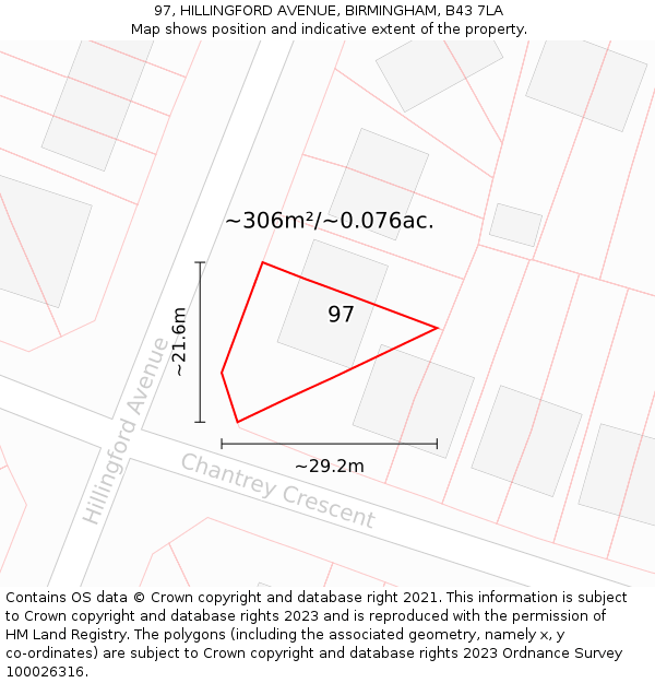 97, HILLINGFORD AVENUE, BIRMINGHAM, B43 7LA: Plot and title map