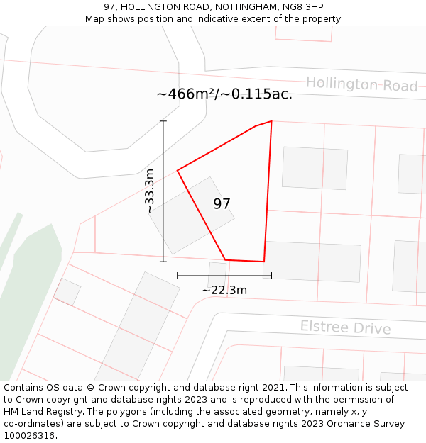 97, HOLLINGTON ROAD, NOTTINGHAM, NG8 3HP: Plot and title map