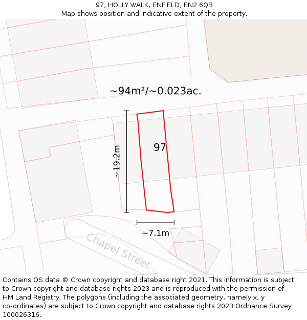 97, HOLLY WALK, ENFIELD, EN2 6QB: Plot and title map