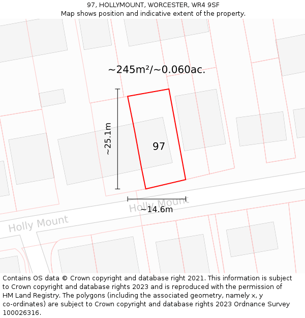 97, HOLLYMOUNT, WORCESTER, WR4 9SF: Plot and title map