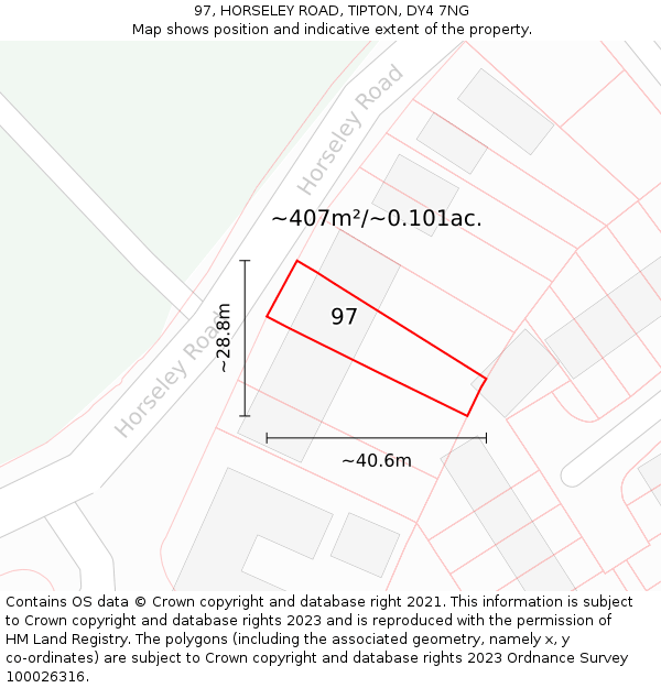 97, HORSELEY ROAD, TIPTON, DY4 7NG: Plot and title map