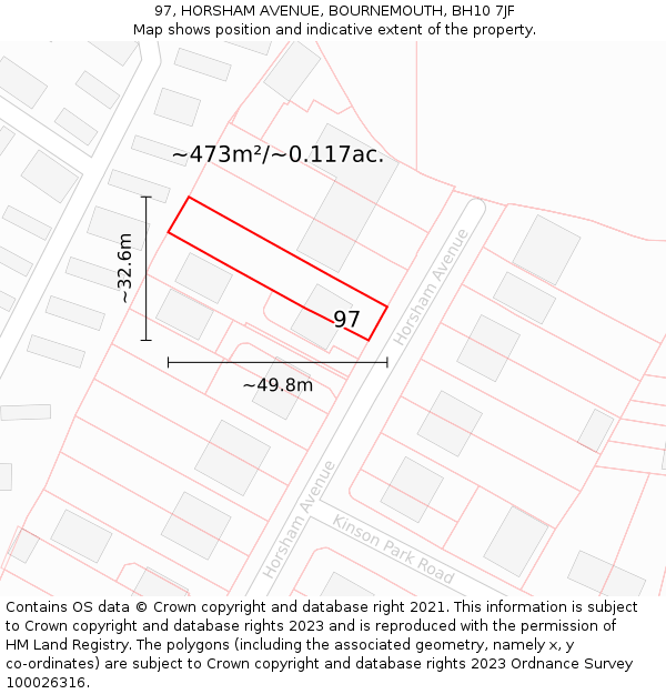 97, HORSHAM AVENUE, BOURNEMOUTH, BH10 7JF: Plot and title map