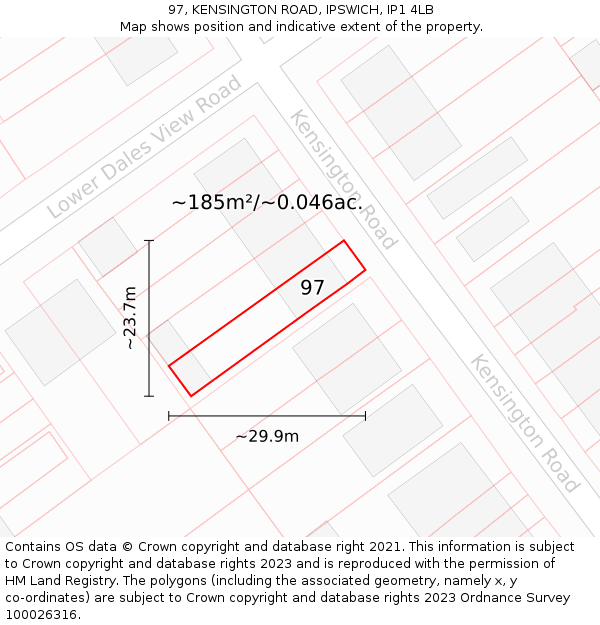 97, KENSINGTON ROAD, IPSWICH, IP1 4LB: Plot and title map